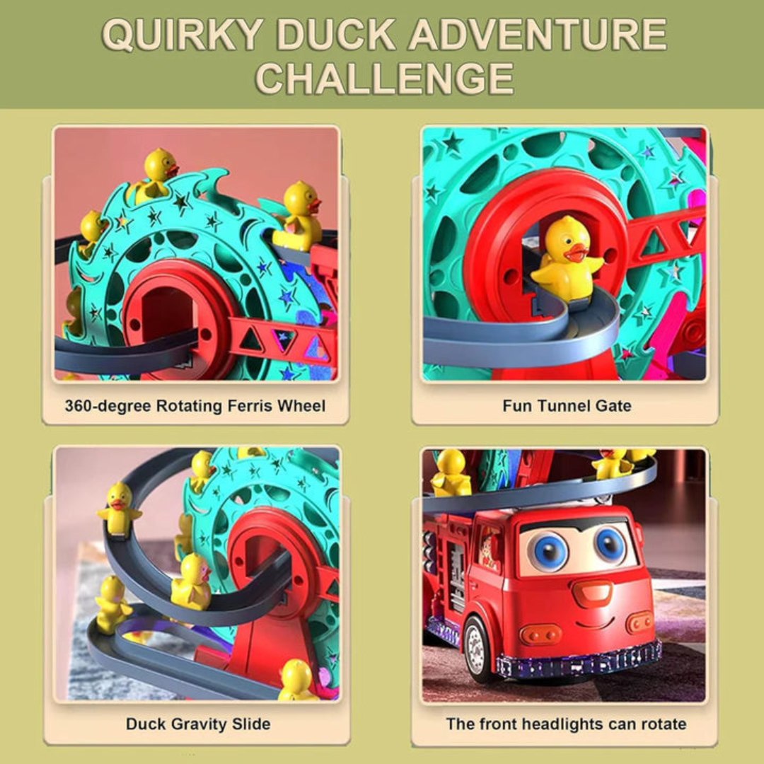 Firetruck Toys Fire Rail Car With Ducks Swivel Slide Wheels Flashing Colorful 4d Led Lights